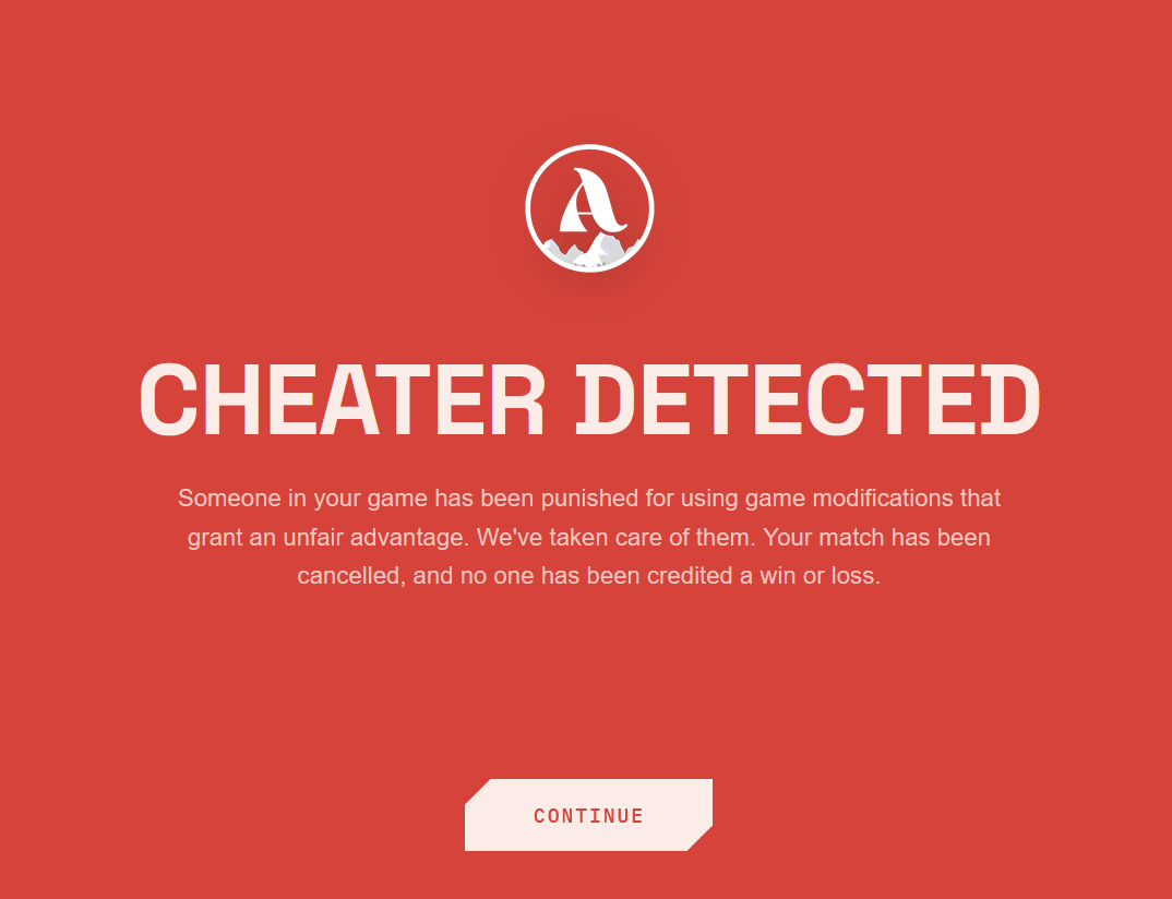 Avalant cheater detected screen